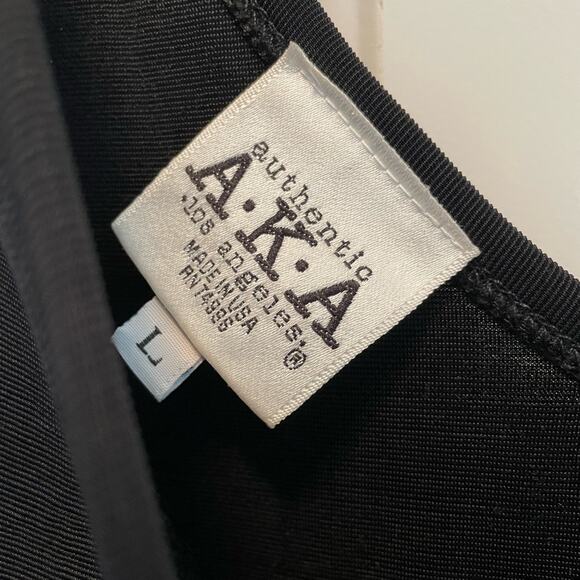 Vintage AKA Authentic LA Black V-Neck Sleek Sheath Dress w/ high Split Large - Picture 3 of 8